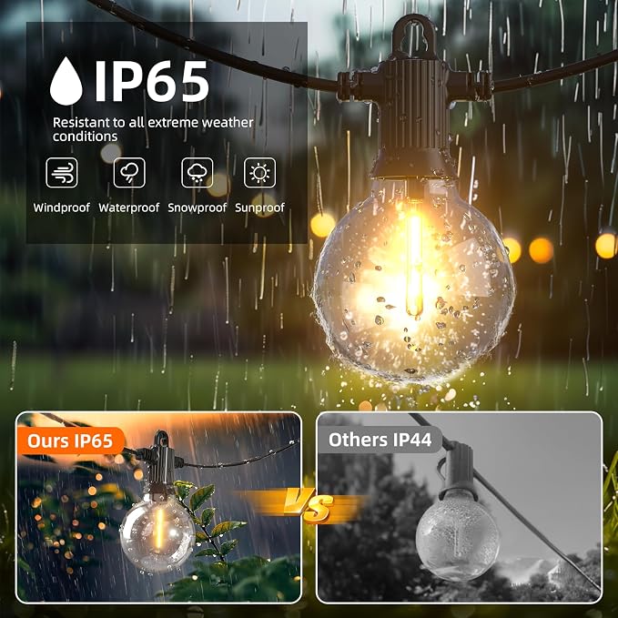 Kawaya G40 Outdoor String Lights 300FT IP65 Waterproof 2700K Patio Light | IP65 146+4 Shatterproof Edison Globe Blubs,2700K Warm White for Garden Porch Fence Camping Party Backyard Deck Bistro Balcony