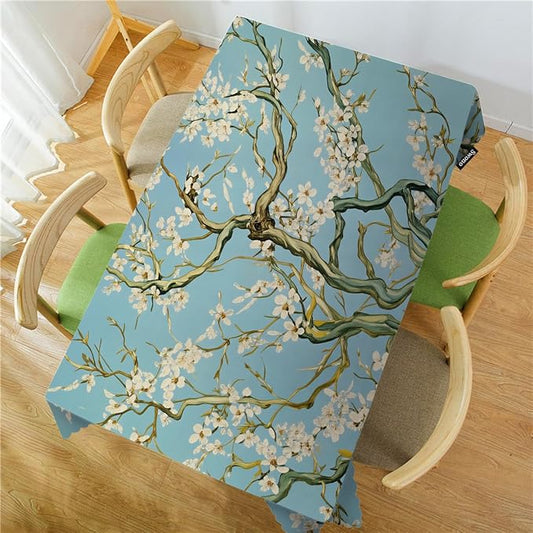 Swono Almond Blossom Tablecloth Retro Cherry Flowers Branch Decorative Table Cover for Kitchen, Dinning, Coffee, Party, Banquet and Holiday Tablecloth, 52x70 Inch(4-6 Seats)
