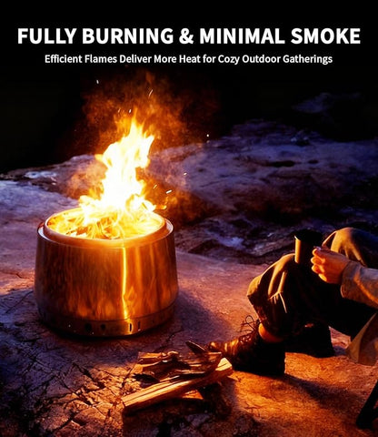 21 Inch Smokeless Fire Pit, for Outdoor Patio & Backyard, Dual Airflow Secondary Combustion, Stainless Steel Firepit with Detachable Ash Pan, Clean Burn, Portable for Camping & Gatherings