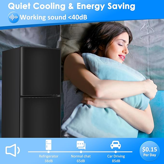 Compact Refrigerator with Freezer, 4.5 Cu. Ft. 2-Door Dorm Fridge, Black | Compact Refrigerator 7-Level Adjustable Thermostat, Glass Shelves, Small Refrigerator with Freezer for Home, RV, Office