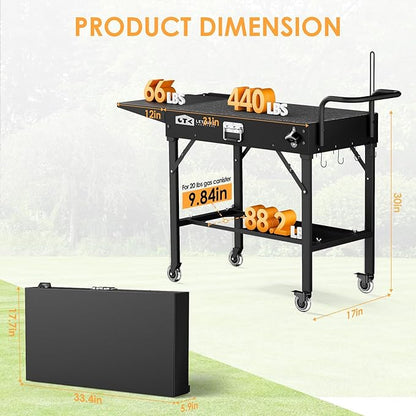 Grill Cart for Blackstone Griddle, Portable Outdoor Grill Table | Foldable Cart Table with Wheels for Ninja, Griddle Stand Fit 17 Inch Or 22 Inch, BBQ Prep Tables with Seasoning Tray
