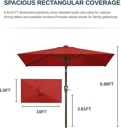 6.5x10FT Patio Umbrella, Outdoor Umbrella with Push Button Tilt and Crank, 8 Sturdy Ribs, UV Protection & Waterproof Market Umbrella for Pool, Backyard, Beach,Deck (Red)