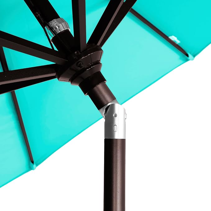 California Umbrella 12-Year-Non-Fading, 9Ft Premium Sunbrella Patio Umbrella, Hand-Crank, Button-Tilt, Bronze Frame, Aruba Fabric