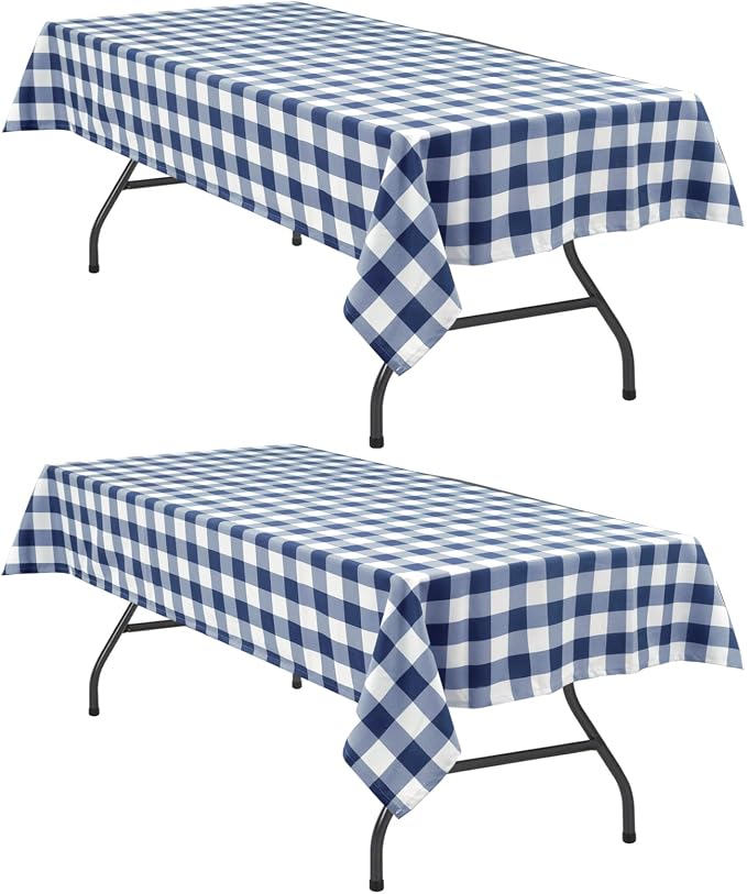 Hiasan Checkered Tablecloth Rectangle, 2 Pack，52 x 70 inch - Stain Resistant, Waterproof and Washable Table Cloth Gingham for Outdoor Picnic, Holiday Dinner, Navy Blue and White