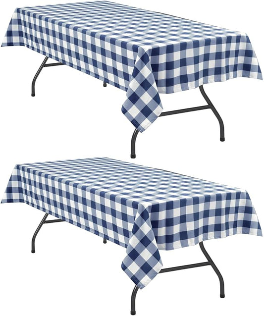 Hiasan Checkered Rectangle Tablecloth Waterproof, 2 Pack, 60 x 120 inch - Buffalo Plaid Table Cloth for Outdoor Picnic/Spring Party/Dining, Navy Blue and White