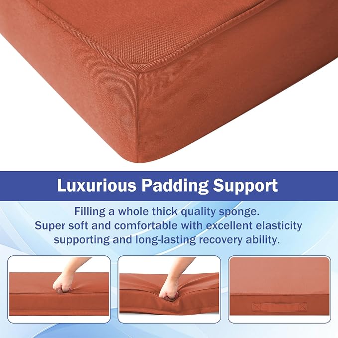 IASEAHK Patio Chair Cushions, 19" x 19" x 3" Outdoor Chair Cushions Set of 4, Waterproof Outdoor Cushions for Patio Furniture, Outdoors Seat Cushions with Handle and Ties, Spice