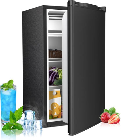 Electactic 3.2 Cu.ft Mini Fridge with Freezer, Compact Refrigerator with Reversible Single Door, Adjustable Thermostat, Low Noise, Energy Efficient for Office, Dorm, Bedroom, Apartment (Black)
