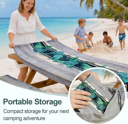 Picnic Table Cover Bench Covers Camping Essentials Tablecloth | Waterproof Vinyl for Outdoor, Windproof Elastic Fitted Edges, RV BBQ Accessories Must Haves, Storage Bag Included