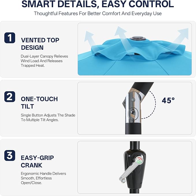 MASTERCANOPY 10ft Patio Umbrella with Tilt & Crank, Turquoise | 8 Sturdy Ribs, Vented Top, UV & Water Resistance, Quick Setup – Perfect for Garden, Deck, Backyard, Pool