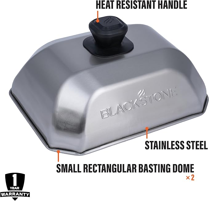 Blackstone 5207 Rectangle Basting Cover Small 2-Pack Griddle Accessories, Stainless Steel, Cheese Melting Dome and Steaming Cover, Best for Use on Flat Top Griddle Grill Cooking Indoor or Outdoor