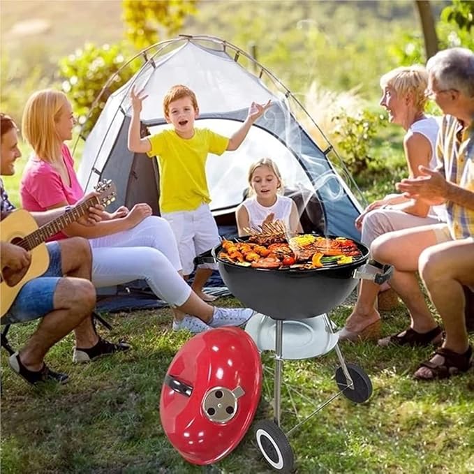 BBQ Grill Barbeque Grill Portable Charcoal Grill Steel Grill Integrated Wheels for BBQ Patio Outdoor Cooking Picnic Barbeque Grill Camping (Rosso)