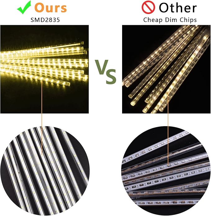 Aluan Christmas Lights Outdoor Meteor Shower Rain Lights, 40cm/16inch 10 Tubes 360 LEDs Waterproof Falling Rain Hanging Light with UL Plug for Christmas Holiday Party Home Garden Decor, Warm White