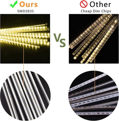 Aluan Christmas Lights Outdoor Meteor Shower Rain Lights, 40cm/16inch 10 Tubes 360 LEDs Waterproof Falling Rain Hanging Light with UL Plug for Christmas Holiday Party Home Garden Decor, Warm White