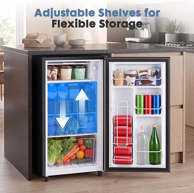 DUMOS 3.2 Cu.Ft Mini Fridge with Freezer, Single Door Refrigerator with Adjustable Thermostat, Compact Small Fridge for Bedroom, Office, Dorm, Single Door Black