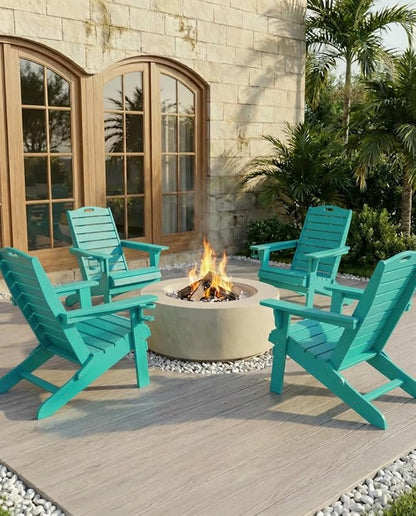 Adjustable Adirondack Chairs Set of 6 with Retractable Ottoman, HDPE Folding Adirondack Chair with Cup Holders, Weather Resistant for Backyard, Poolside & Fire Pit (Lake Blue)