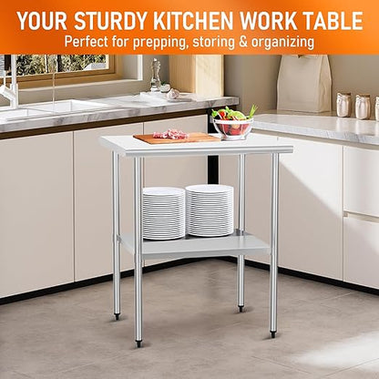 Stainless Steel Table for Food Prep & Work 24 x 30 inches Utility Table with Adjustable Undershelf, Commercial Workstation in Kitchen, Garage, Laundry, Outdoor BBQ