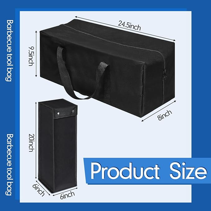 Amylove 2 Sizes Grill Utensil Storage BBQ Tool Bag 24.5" x 9.5" x 8" Large Capacity Grill Accessory Storage Waterproof Grilling Utensil Holder Outdoor BBQ Picnic Cooking Tools for Camp Barbecue