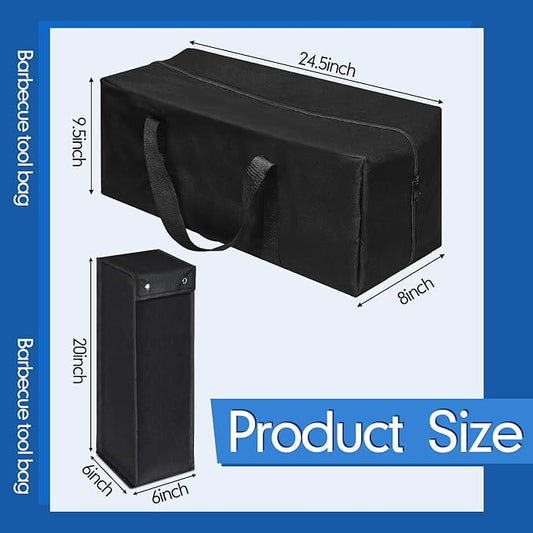Amylove 2 Sizes Grill Utensil Storage BBQ Tool Bag 24.5" x 9.5" x 8" Large Capacity Grill Accessory Storage Waterproof Grilling Utensil Holder Outdoor BBQ Picnic Cooking Tools for Camp Barbecue