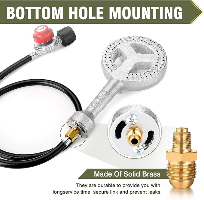 BESTFIRE High Pressure Cast-Iron Propane Burner Head,Round Burner Head with 20 PSIG Adjustable High Pressure Propane Regulator with Hose and Brass Fitting for Propane Burner Head for Cooking Outdoor