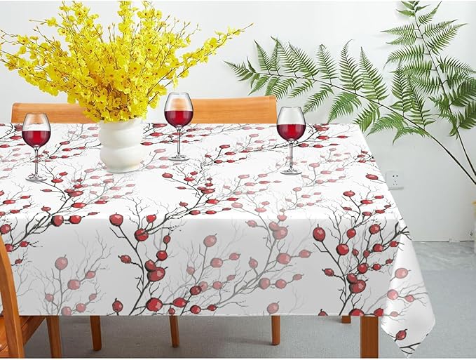 Decorative Rectangle Table Cloths Red Berries of Holly Without Leaf Tablecloth Table Cover for Dining/BBQ/Picnic/Coffee Table 52 X 70 Inches