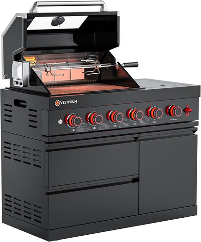 4+1 Burner Propane Modular Outdoor Kitchen Grill Module 75300 BTU Black Stainless Steel BBQ with Side Burner for Patio Island Backyard Entertaining LPG