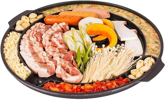 COOKKING - Master Grill Pan, Korean Traditional BBQ Grill Pan - Stovetop Nonstick Indoor/Outdoor Smokeless BBQ Cast Aluminum Grill Pan, Made in Korea