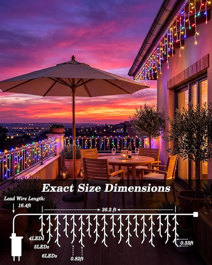LitHome 26FT Color Changing Icicle Lights for Outdoor, 35 Colors Christmas Icicle Lights Outside with Remote Plug in, Red White and Blue Light Connectable for Xmas Holiday Roof Home Indoor Decor