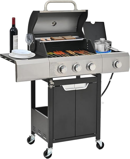 Outdoor Grills & Smokers Portable Camping Charcoal Grill Cooking Barbecue, Stainless Steel Gas Grill with Side Burner for BBQ, Asador de Carbon, Parrilla de Carbon,A-1
