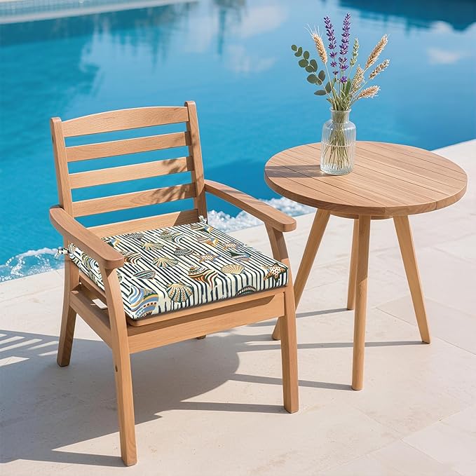 DYTXIII Set of 2 Outdoor Chair Cushions, Water Resistant 18.5"x16"x2" Square Seat Cushion for Patio Dining Chairs, High-Density Replacement Pads for Indoor Outdoor Furniture - Crayon Shells