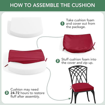Outdoor Chair Cushions Set of 4: Waterproof & Fade Resistant Patio Furniture Cushions - 17 x 16 x 2 Inch Non Slip Round Corner Seat Cushion Pads with Removable Cover for Garden Yard Lawn, Burgundy