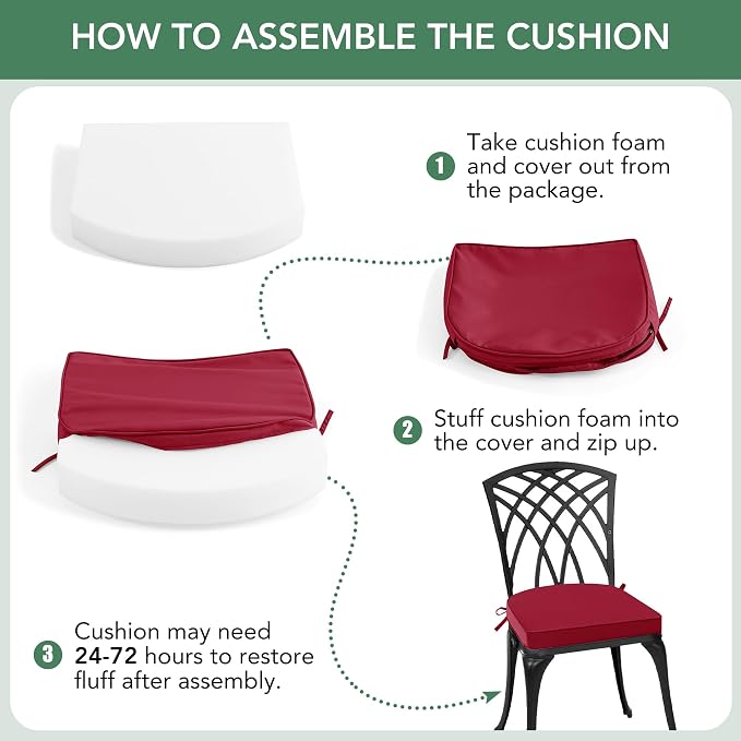 Outdoor Chair Cushions Set of 2: Waterproof & Fade Resistant Patio Furniture Cushions - 17 x 16 x 2 Inch Non Slip Round Corner Seat Cushion Pads with Removable Cover for Garden Yard Lawn, Burgundy