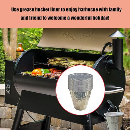 25 Pack Grease Bucket Liner for Pit Boss Grills 67292 Foil, Smoker Drip Pan for Traeger Woodridge Pro Pellet Grills and Flatrock Timberline XL Ironwood Grease Bucket Liner Large BAC608 6.2”x 6.0”