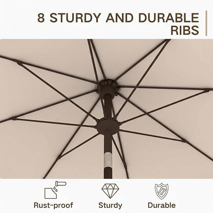Kingdura 9FT Outdoor Patio Umbrella, Round Market Table Umbrella with Push‑Button Tilt and Crank Lift, 8 Sturdy Metal Ribs, UV50+ Protection Canopy for Backyard, Lawn, Deck, Poolside, Garden (Beige)