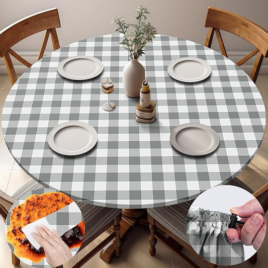opstellen Fitted Round Tablecloth Wipe Clean Table Cloth Vinyl Inside Outside Circle Cover for 36-44" Tables Dining Kitchen Family Festival Items Gifts Summer Fall Patio Picnic Camp Garden Essential
