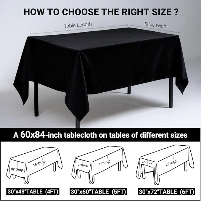 MRJ Black Tablecloth for Rectangle Table 60 x 84 Inch Stain and Wrinkle Resistant Washable Polyester Table Cloth for Restaurant Hotel Banquet