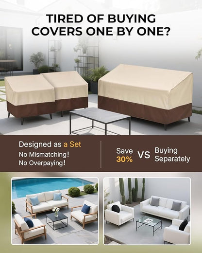 loriano 3-Piece Patio Furniture Covers Set, Waterproof Outdoor Chair & Loveseat Covers, Heavy Duty 600D Oxford Fabric with UV Protection, Windproof Design for All-Weather Protection