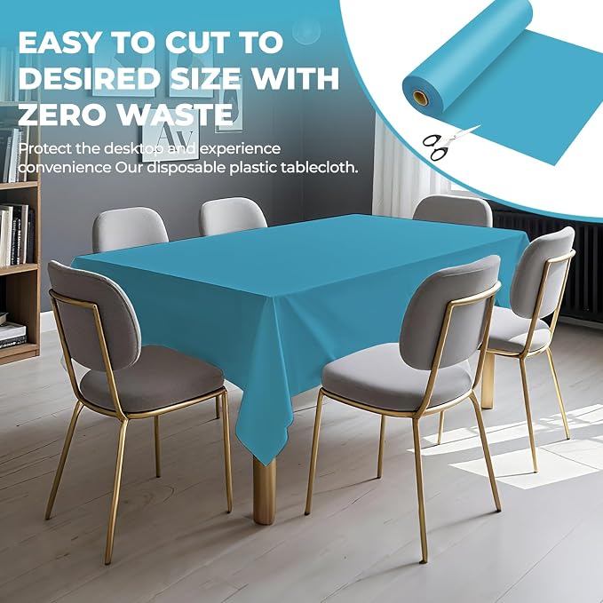 54 Inch X 100 Feet Plastic Table Cover Roll Premium Disposable Plastic Tablecloth for All Type/Shape Tables | Picnic, Party, Banquet, Birthdays, Weddings (Turquoise, 54 Inch X 100 Feet)