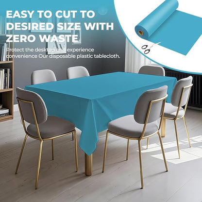 54 Inch X 100 Feet Plastic Table Cover Roll Premium Disposable Plastic Tablecloth for All Type/Shape Tables | Picnic, Party, Banquet, Birthdays, Weddings (Turquoise, 54 Inch X 100 Feet)