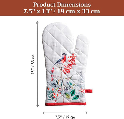 Maison d' Hermine Oven Gloves 100% Cotton Oven Mitt 7" x 13" with Loop Heat Resistant BBQ Cooking Gloves for Thanksgiving Christmas Decorations Baking Handling Hot Pans (Pack of 1, Morzine)