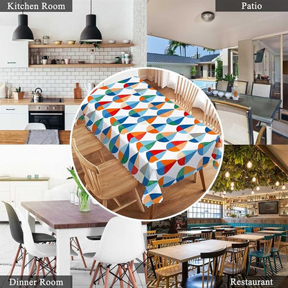 Swono Drop Shapes Rectangle Tablecloth Colorful Modern Drop Shapes Table Cloth Dining Table Cover for Home Kitchen Restaurant Party Buffet Picnic, 52x70 Inch