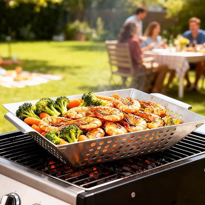 Anveena Grill Baskets 1 Pack Stainless Steel Grilling Basket for Indoor and Outdoor Use, Heavy Duty Vegetables Grill Basket for Veggies and Kabob, Suitable for All Grills, Dishwasher Safe