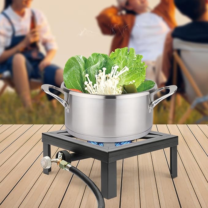 Portable Single Burner, Outdoor Gas Stove Propane Cooker with Adjustable 0-10PSI Regulator & 1.2m Long Hose, 8000W High Power for Camping, BBQ, Picnic, Home Brewing
