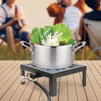 Portable Single Burner, Outdoor Gas Stove Propane Cooker with Adjustable 0-10PSI Regulator & 1.2m Long Hose, 8000W High Power for Camping, BBQ, Picnic, Home Brewing