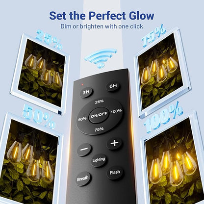 150FT LED Outdoor String Lights with Remote, One Continuous Strand Patio Lights with 55+2 Shatterproof S11 Bulbs, Dimmable 2700K Warm White, Timer & 3 Modes, Low Voltage for Backyard Garden