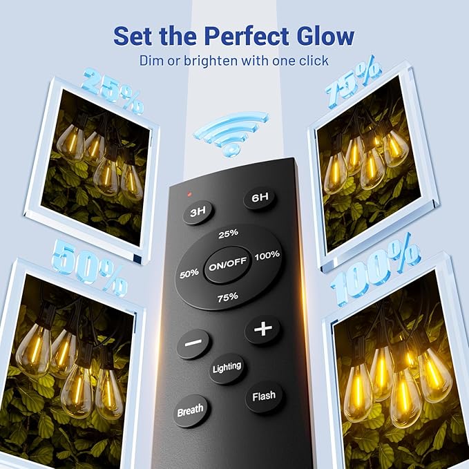 30FT LED Outdoor String Lights with Remote, One Continuous Strand Patio Lights with 10+1 Shatterproof S11 Bulbs, Dimmable 2700K Warm White, Timer & 3 Modes, Low Voltage for Backyard Garden
