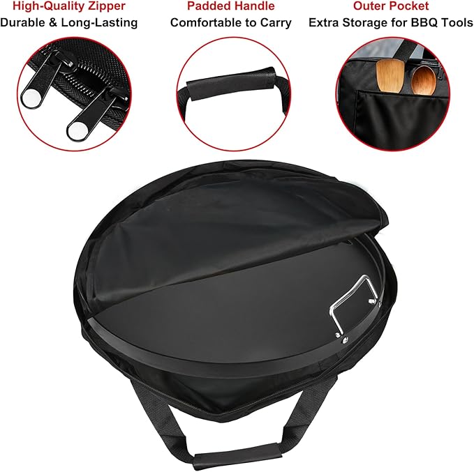 DELSbbq 22" Round Griddle Storage Bag, Heavy-Duty Griddle Cover for Weber 3400382 7435 7436 8835, Waterproof 600D Fabric Carrying Case with Padded Handles Extra Pocket for Outdoor Camping & Travel