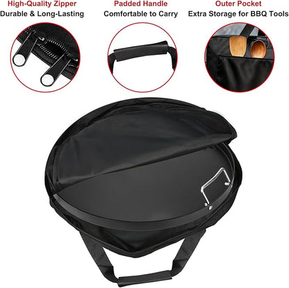 DELSbbq 22" Round Griddle Storage Bag, Heavy-Duty Griddle Cover for Weber 3400382 7435 7436 8835, Waterproof 600D Fabric Carrying Case with Padded Handles Extra Pocket for Outdoor Camping & Travel
