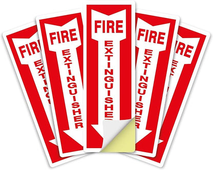 OLANZU Pack of 5 Fire Extinguisher Stickers 4"x 12"- 5 Mil Vinyl - Fire Extinguisher Sign for business with Arrow- Durable Self Adhesive, Weatherproof and UV Protected-Ideal for Office, Home and Outdoor places