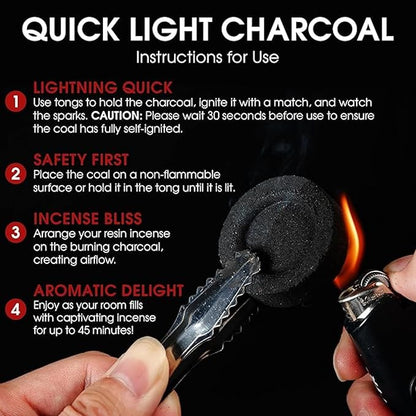 10 Charcoal Tablets by Sunlight Charcoal– Quick Light Coal Tablets – Charcoal Disks – 33 mm Coal Rolls – Pack of 10 Coal Briquettes – Slow Burn - Instant Lighting (Roll of Charcoal Discs)