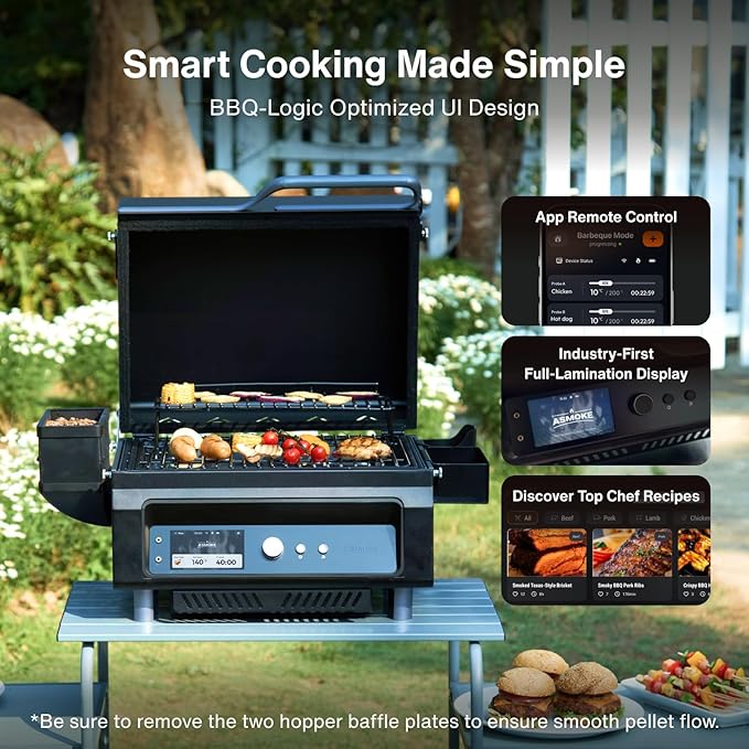 ASMOKE Essential– Guga’s Pick | Smart Portable Wood Pellet Grill & Smoker with 5" LCD Screen, 8-in-1 Grill,8H Battery, Effortless Cleaning, Wi-Fi Smart Control, 271 sq.in,Fit for Family BBQ